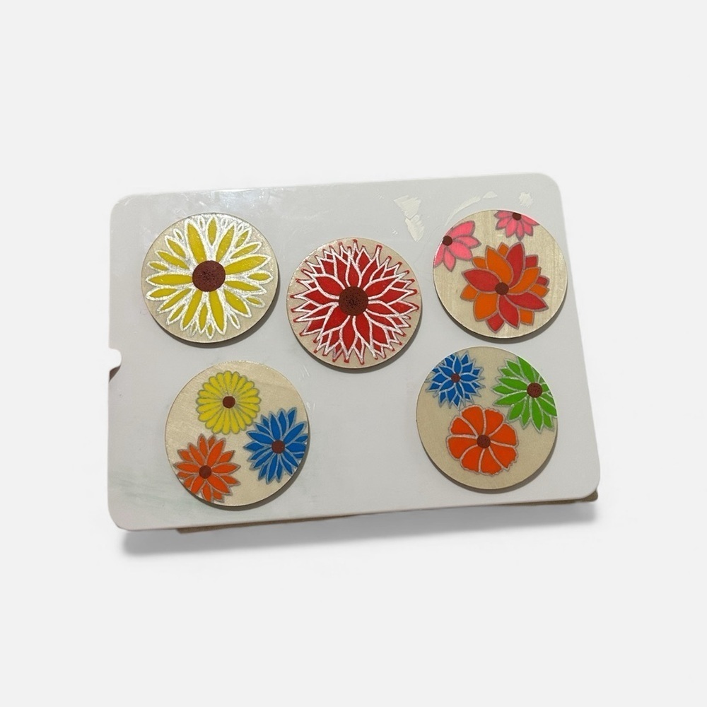 5 Handmade Drink Coasters Colorful Flowers Glossy - Picture 4 of 5